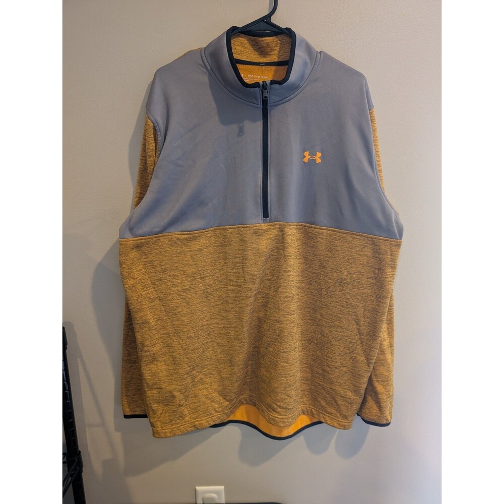 Men's 2XLT Under Armour Loose Fit Quarter Zip Fleece Pullover Gray/heather Gold
